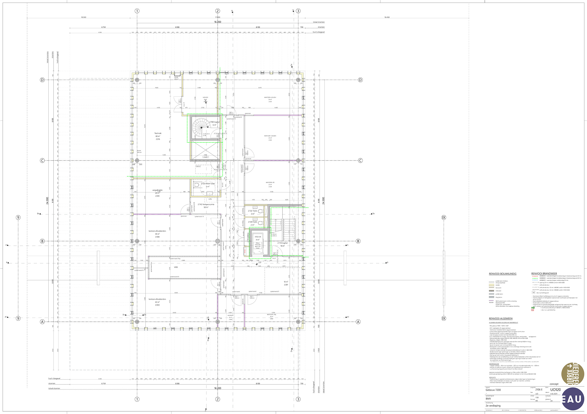 Gebouw 7200, plattegrond tweede etage