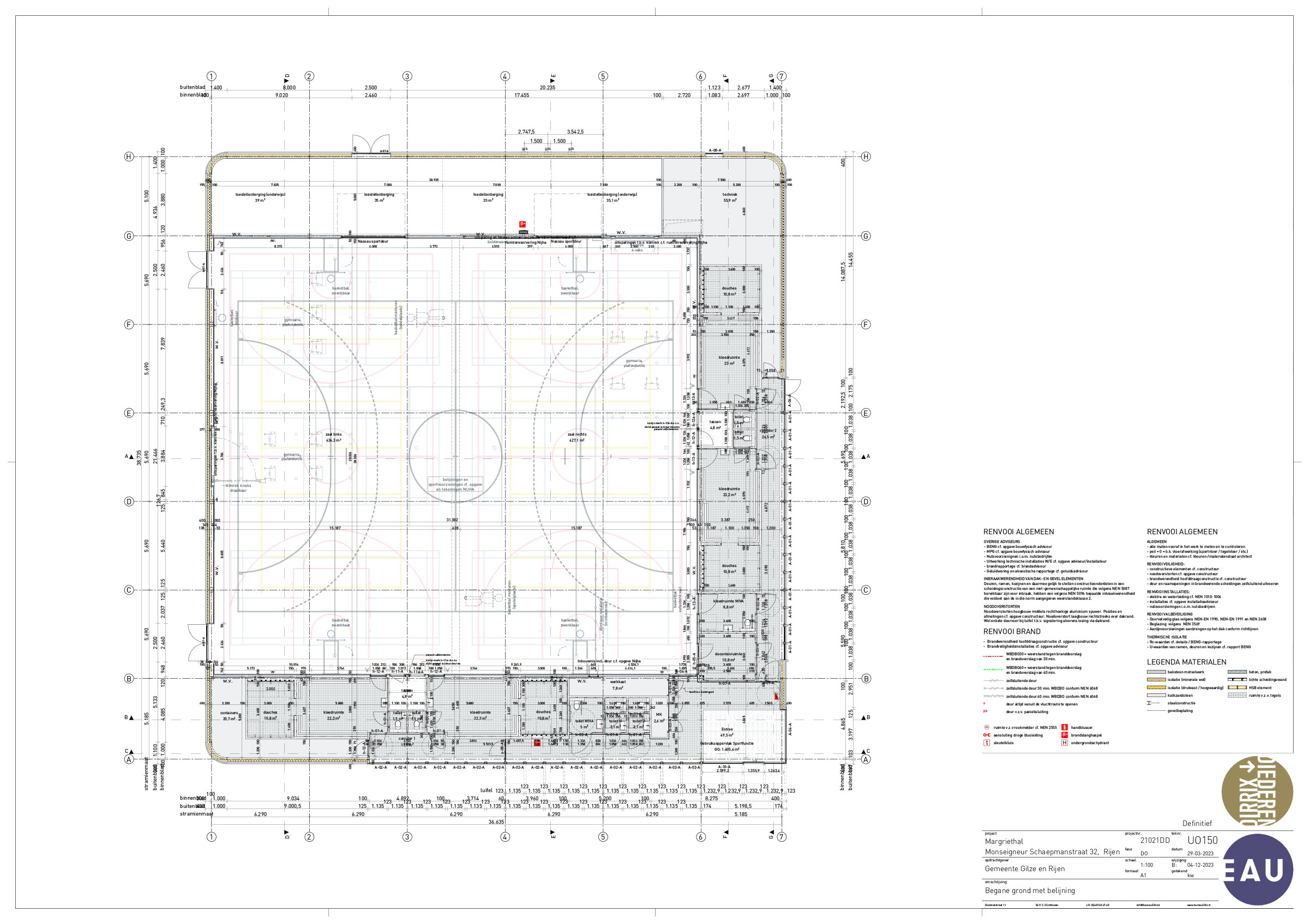 Sporthal Rijen, bouwtekening