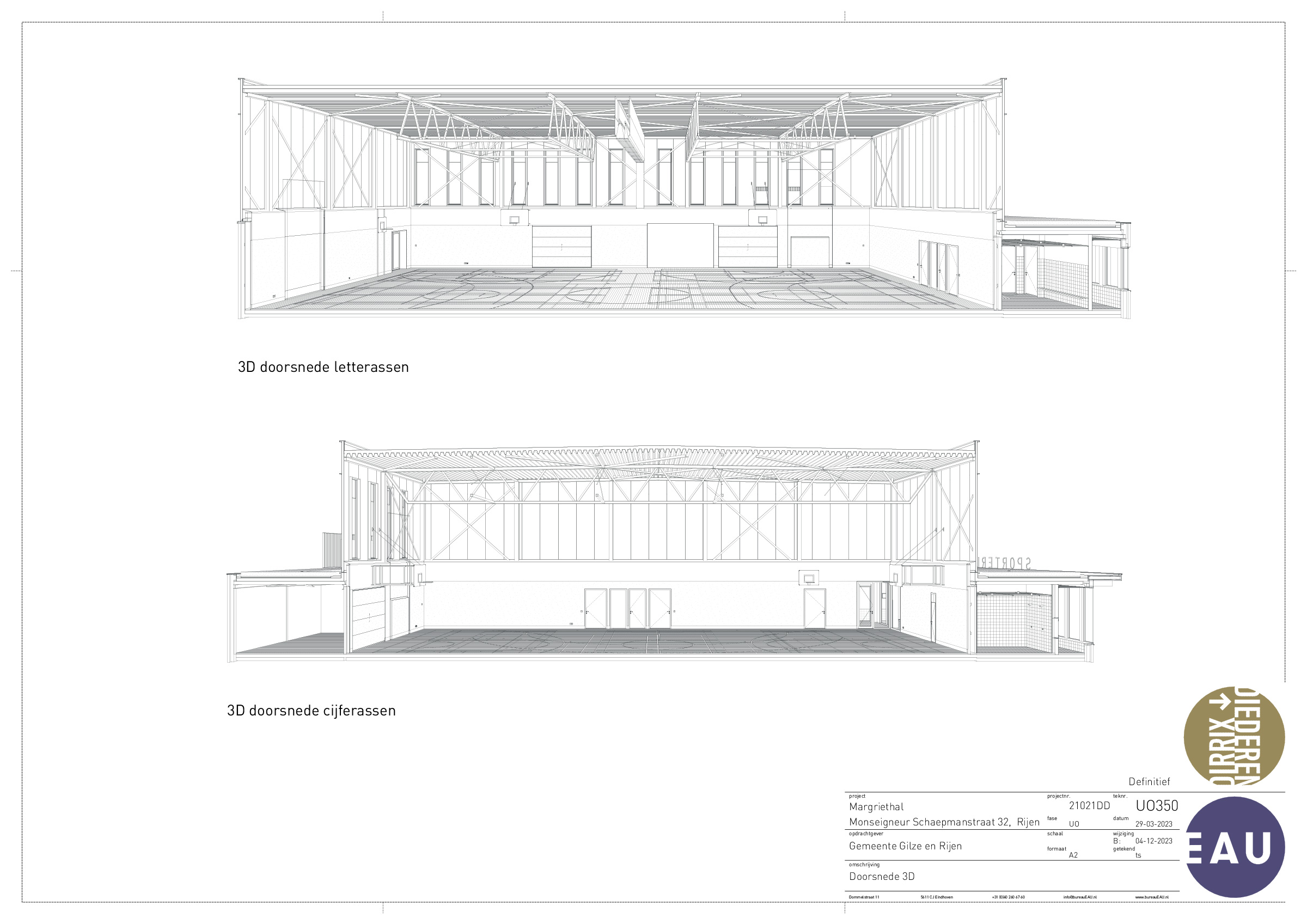 Sporthal Rijen, doorsnede